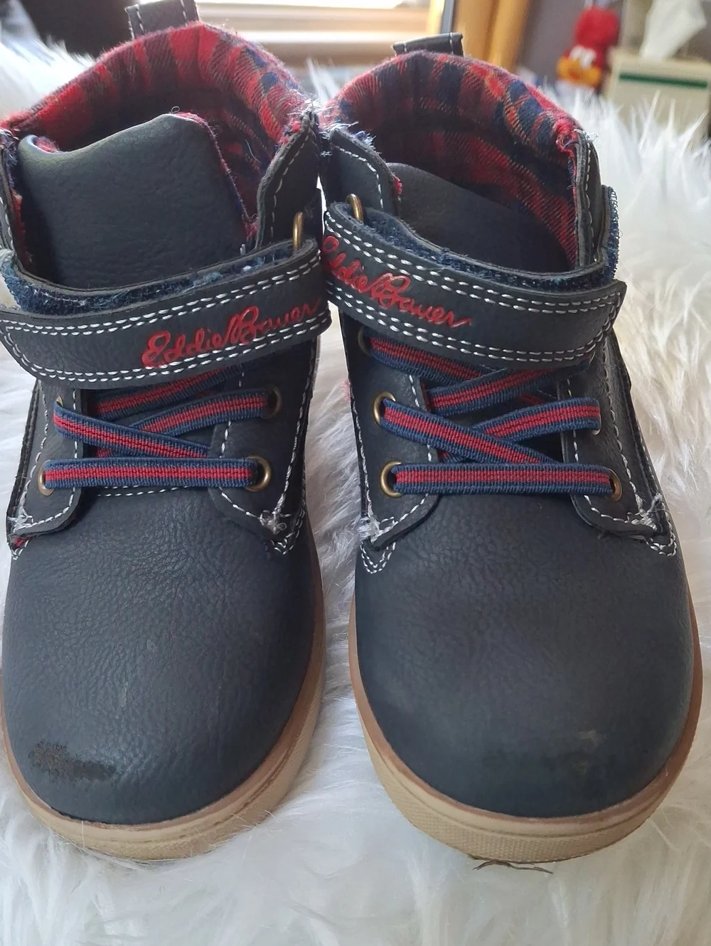 Eddie Bauer Navy and Red Kids' Lace-Front Hook-and-Loop Boots